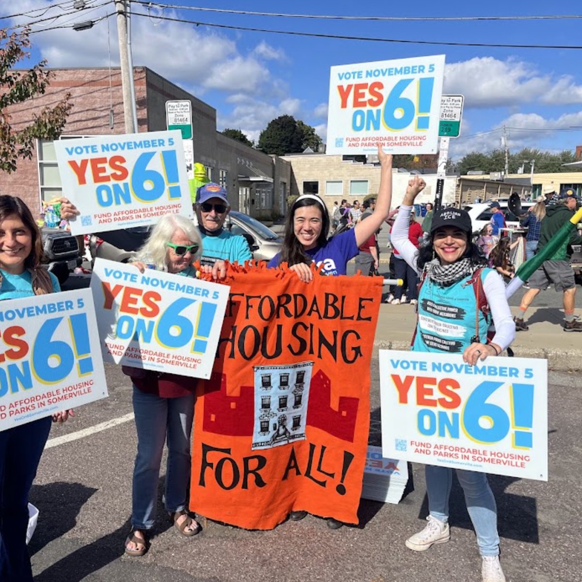 Erika rallying with neighbors for affordable housing in Somerville